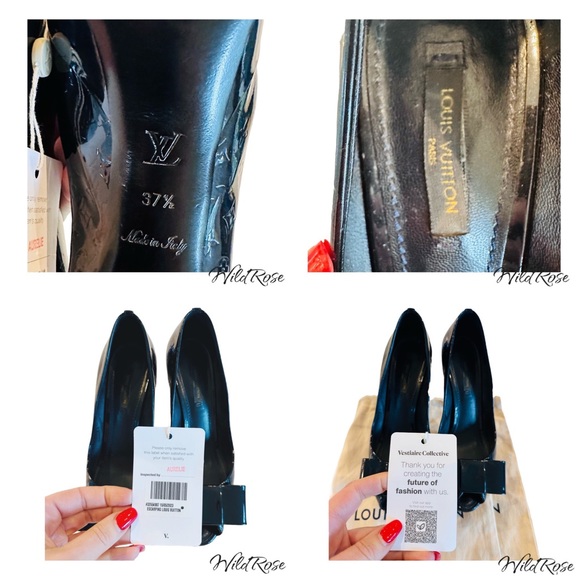 Louis Vuitton Blue Nuit Monogram Vernis True Bow Peep Toe Platform Pumps 37.5 - Picture 12 of 16